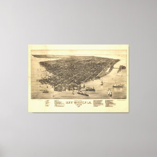 Impressão Em Tela Mapa pictórico do vintage de Key West FL (1884)