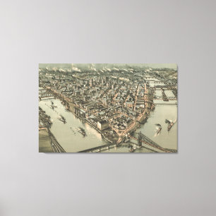 Impressão Em Tela Mapa pictórico do vintage de Pittsburgh (1902)