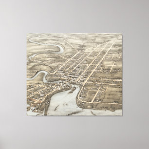 Impressão Em Tela Mapa pictórico do vintage de Plattsburgh NY (1877