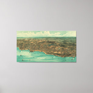 Impressão Em Tela Mapa pictórico do vintage de Plymouth MÃE (1910)