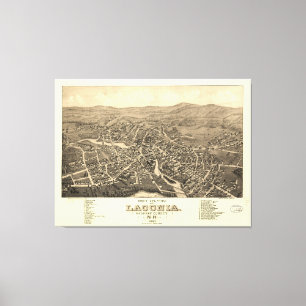 Impressão Em Tela Mapa pictórico do vintage do Laconia NH (1883)