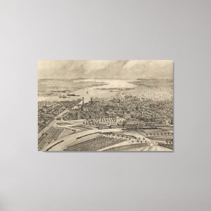 Impressão Em Tela Mapa pictórico do vintage do providência RI (189