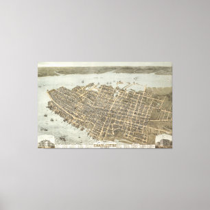 Impressão Em Tela Mapa Pictórico Vintage de Charleston (1872)