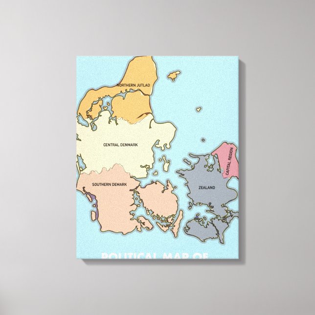 Impressão Em Tela Mapa político da Dinamarca (Frente)
