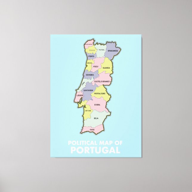Impressão Em Tela Mapa político de Portugal (Frente)