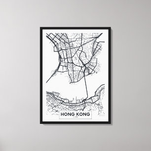 Impressão Em Tela Mapa preto e branco da cidade de Hong Kong, China
