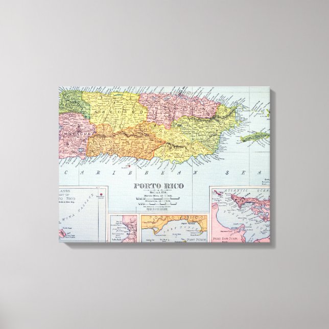 IMPRESSÃO EM TELA MAPA: PUERTO RICO, 1900 (Frente)