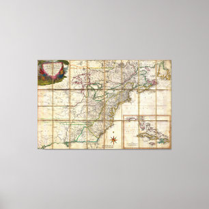 Impressão Em Tela Mapa RARO de América de 1779 Colonial por Rene