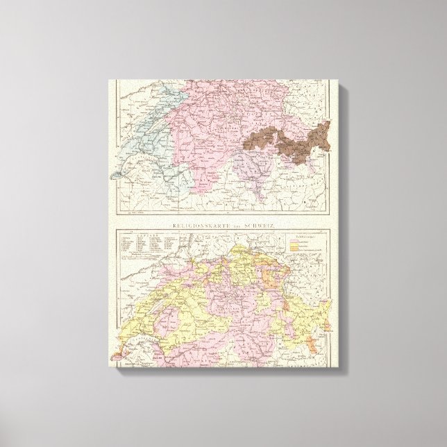 Impressão Em Tela Mapa religioso e Linguístico da Suiça (Frente)
