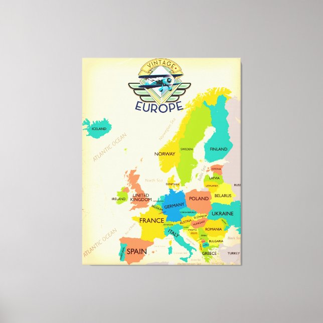 Impressão Em Tela Mapa Retroativo Da Europa. (Frente)