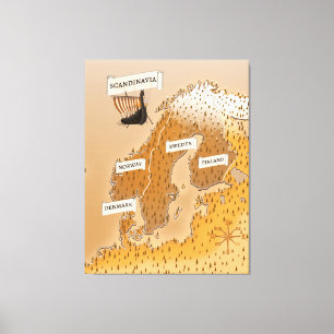 Impressão Em Tela Mapa Sepia Da Escandinávia