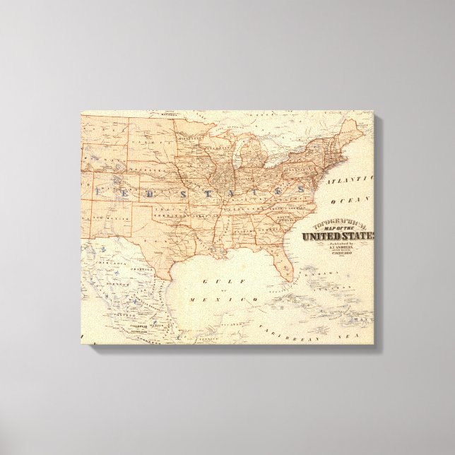 Impressão Em Tela Mapa topográfico dos Estados Unidos (Frente)