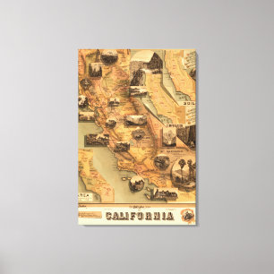 Impressão Em Tela Mapa Único Restaurado Vintage da Califórnia, 1885