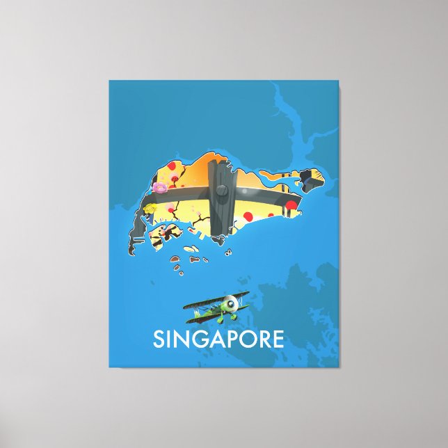 Impressão Em Tela Mapa viagem de Singapura (Frente)