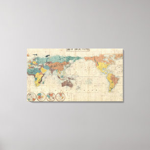 Impressão Em Tela Mapa Vintage do Mundo em Japonês