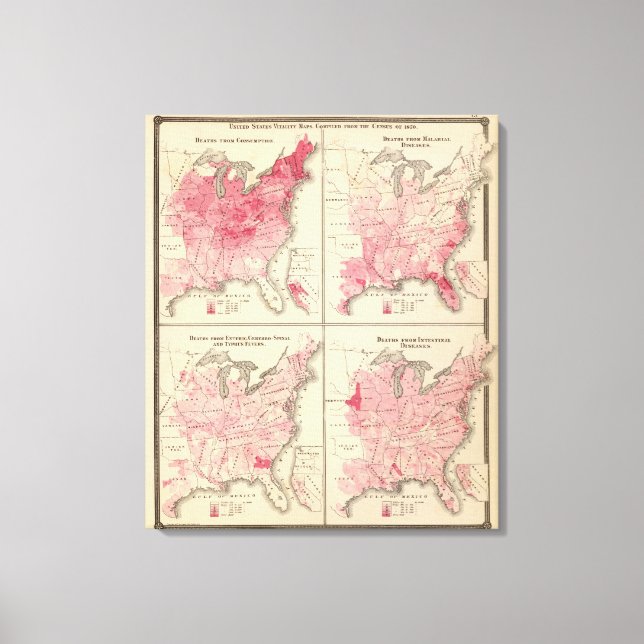 Impressão Em Tela mapas de vitalidade dos Estados Unidos (Frente)