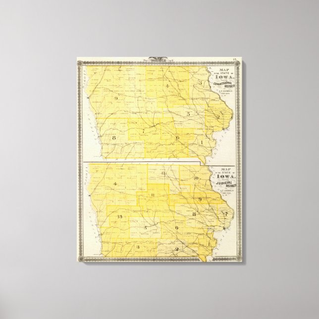 Impressão Em Tela Mapas do Estado de Iowa (Frente)