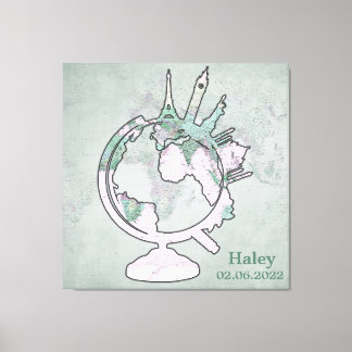 Impressão Em Tela Mapear Globo de Marcas de Referência Rosa do Vinta