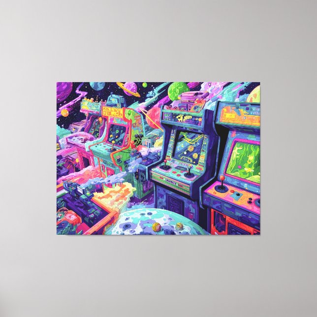 Impressão Em Tela Máquinas de Arcade Retrô no Espaço (Frente)