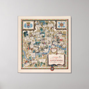 Impressão Em Tela Marcos literários do mapa de Dunlop de Londres