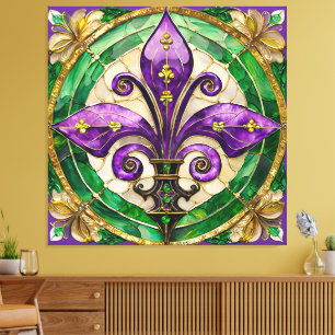 Impressão Em Tela Mardi Gras StainGlass Fleur de lis