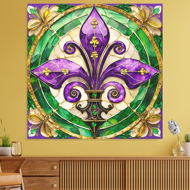 Impressão Em Tela Mardi Gras StainGlass Fleur de lis (Insitu(Sala de estar))