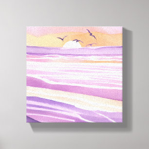 Impressão Em Tela Mares Cor-de-Rosa   Ondas do Oceano ao Pôr do Sol 