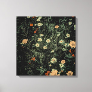 Impressão Em Tela margarida branca boêmica floral preto