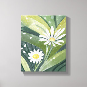 Impressão Em Tela Margaridas da Primavera   Floral Branco Aquarela