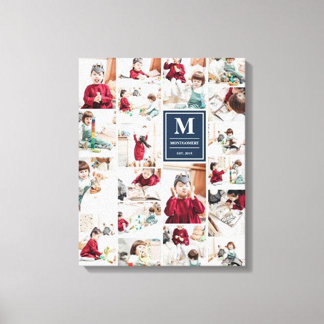 Impressão Em Tela Marinho Azul Monograma 19 Imagens Colagem de Fotos (Frente)