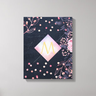 Impressão Em Tela Marinho Rosegold Monograma Oferece Girly Floral Pi