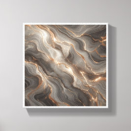 Impressão Em Tela Mármore Abstrato Luxuoso Dourado Brilhante - Cinza