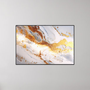 Impressão Em Tela Mármore Branco, Cinza e Dourado – Arte Abstrata