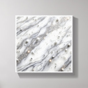 Impressão Em Tela Mármore Branco de Luxo & Pérolas - Cristal Brilhan
