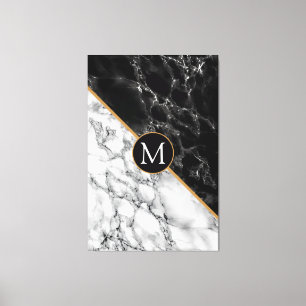 Impressão Em Tela Mármore branco preto - letra personalizada Tela de