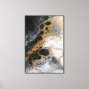 Impressão Em Tela Mármore Celular Preto, Branco e Dourado Abstrato