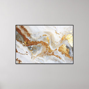 Impressão Em Tela Mármore Giratório Branco, Cinza e Dourado – Arte A