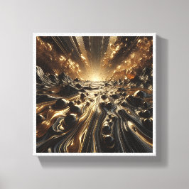 Impressão Em Tela Mármore Líquido Preto e Dourado de Luxo - Abstrato