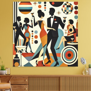 Impressão Em Tela Martínis Jazzy Abstratos e Festa de Coquetel Danç
