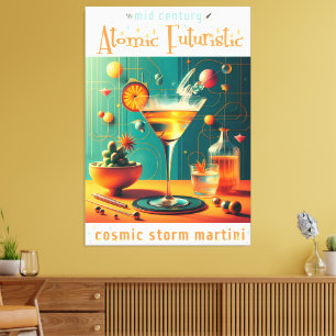 Impressão Em Tela Martini Cósmico Futurista Atômico