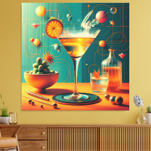 Impressão Em Tela Martini Cósmico Futurista Atômico