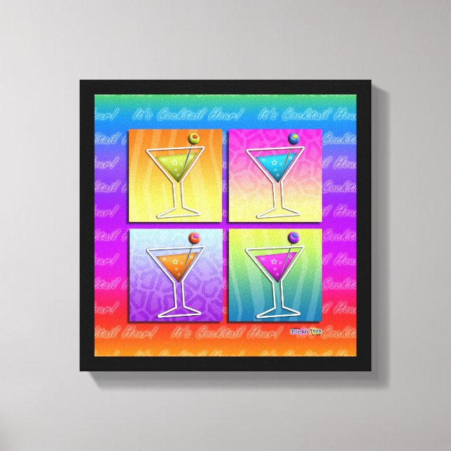 Impressão Em Tela MARTINIS DE POP ART em Tela com Moldura de Galeria (Frente)