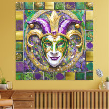 Máscara de Jester do Mardi Gras Roxa Verde Dourada