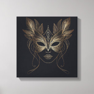 Impressão Em Tela Máscara de Pena Dourada Retrato Feminino Linha Min