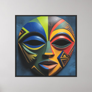 Impressão Em Tela Máscara Tribal Africana Cubismo Abstrato
