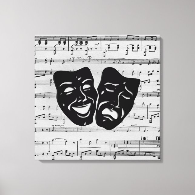 Impressão Em Tela Máscaras de Música e Teatro Prateadas (Frente)