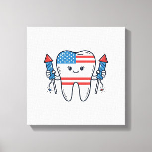 Impressão Em Tela Mascote de Dente Patriótico Design de Fogos de Art