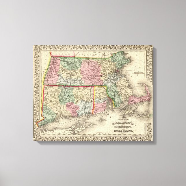 Impressão Em Tela Massa, Conn, Mapa RI de Mitchell (Frente)