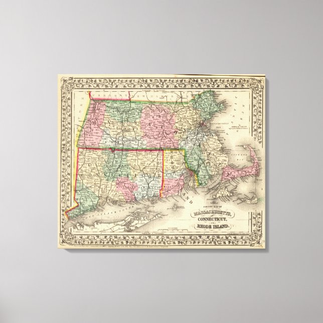 Impressão Em Tela Massa, Conn, Mapa RI de Mitchell (Frente)