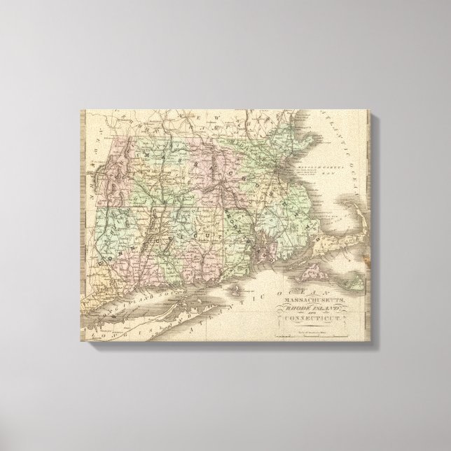 Impressão Em Tela Massachusetts, Rhode Island e Connecticut (Frente)
